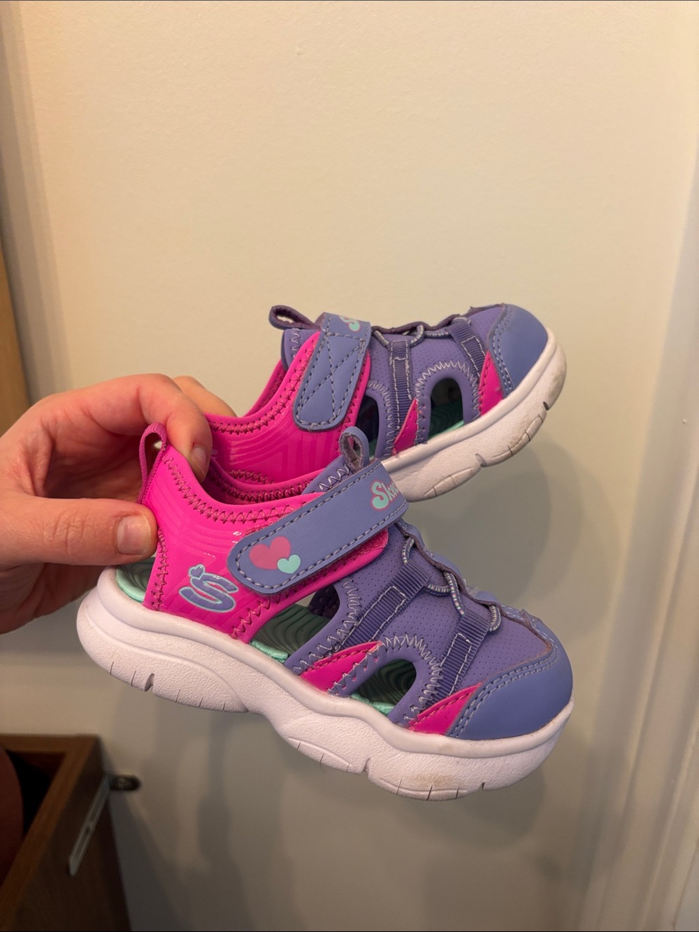 Skechers Girls Purple & Hot Pink Sport Sandals with White Sole